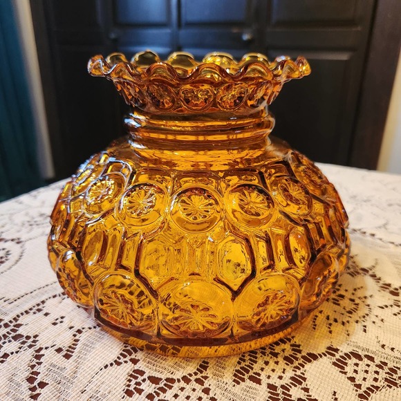 LE Smith Glass Other - Moon & Stars Lamp Shade, Large! Oil or Student Lamp. Amber